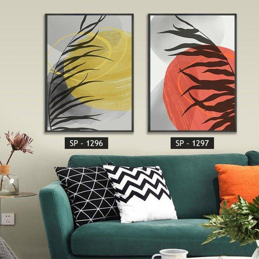 תמונת קיר ציור ענף על רקע כתם צבע YELLOW & RED - קארמה