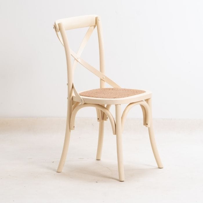 SH CROSS כסא אוכל מעץ משולב ראטן בעיצוב כפרי