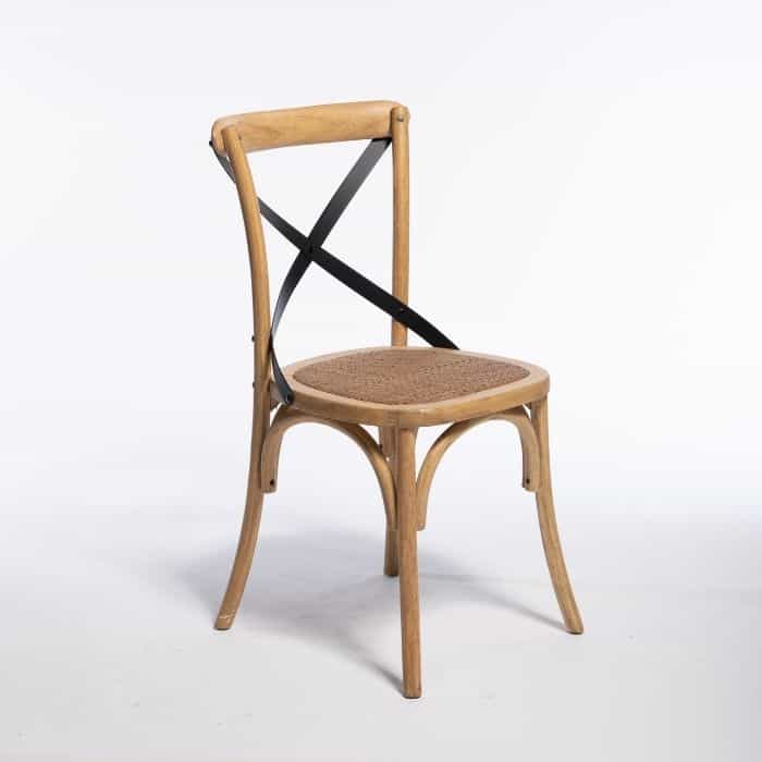 SH CROSS כסא אוכל מעץ משולב ראטן בעיצוב כפרי