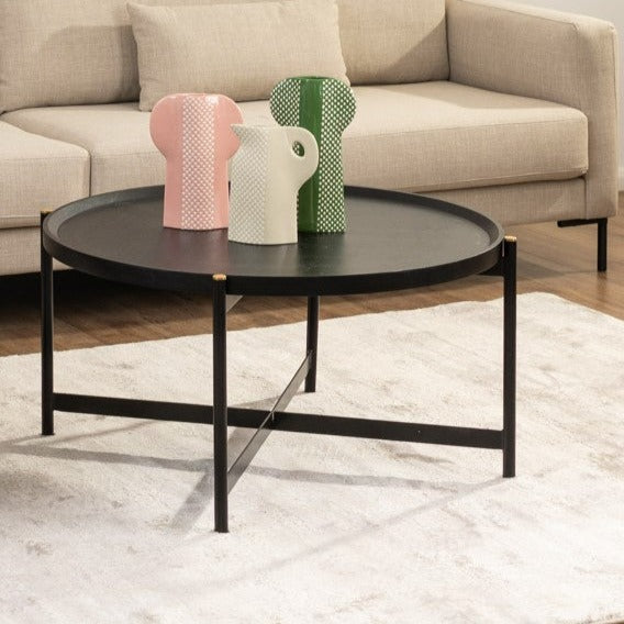 שולחן סלון בעיצוב מגש עשוי עץ מלא בגוון שחור TROY