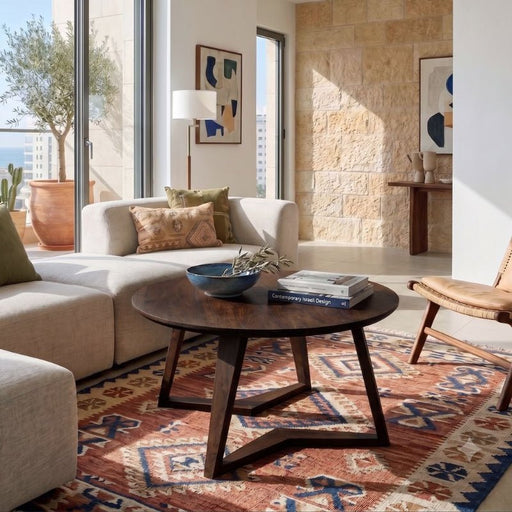 שולחן סלון עגול מעץ דגם VIVO בגוון אגוז