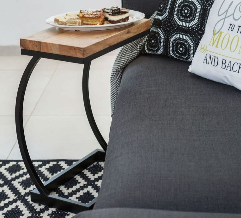 נשכן שולחן צד מעץ שיטה מלא על רגל מתכת שחורה C LAPTOP TABLE