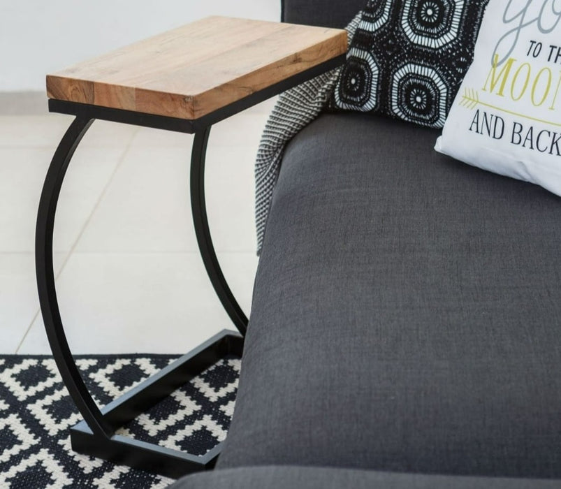 נשכן שולחן צד מעץ שיטה מלא על רגל מתכת שחורה C LAPTOP TABLE