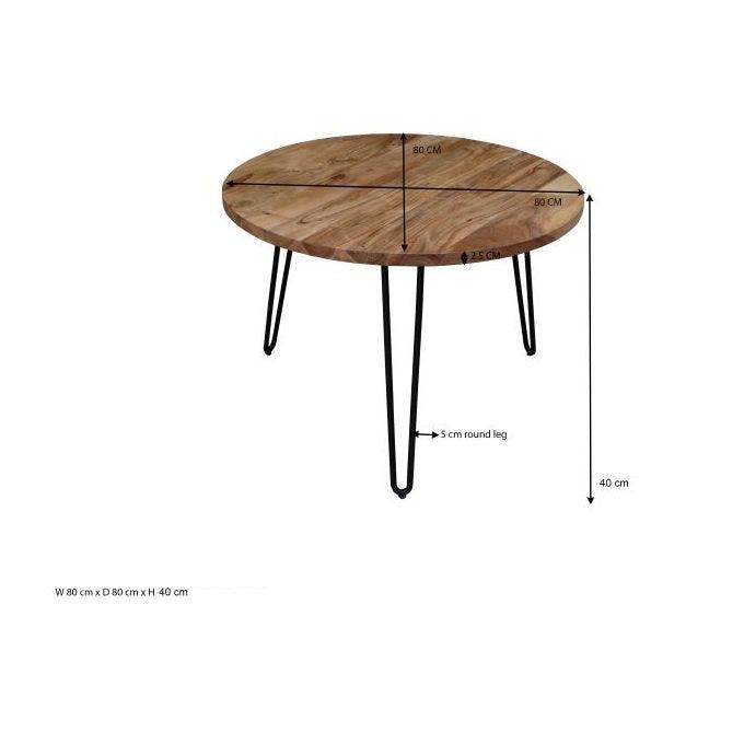 שולחן סלון עגול מעץ מלא RETRO - קארמה